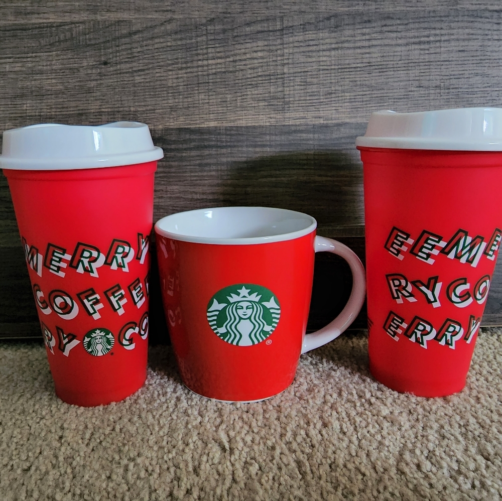 Starbucks Christmas Red Cup Mug Travel Lid Lot 16oz & 12 oz